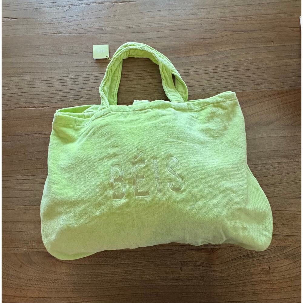 BEIS The Terry Towel Tote with inflatable Pillow in Citron